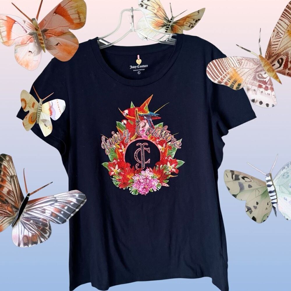 Juicy Couture Birds Of Paradise Bling Baby Tee Size L - Picture 3 of 8